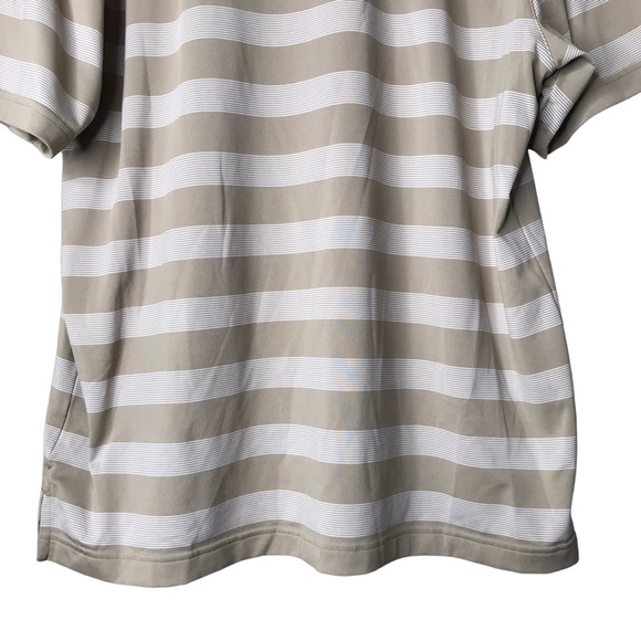 Under Armour UA Polo Golf Shirt Short Sleeve Tan Cream Stripes Men’s Large - Picture 9 of 11